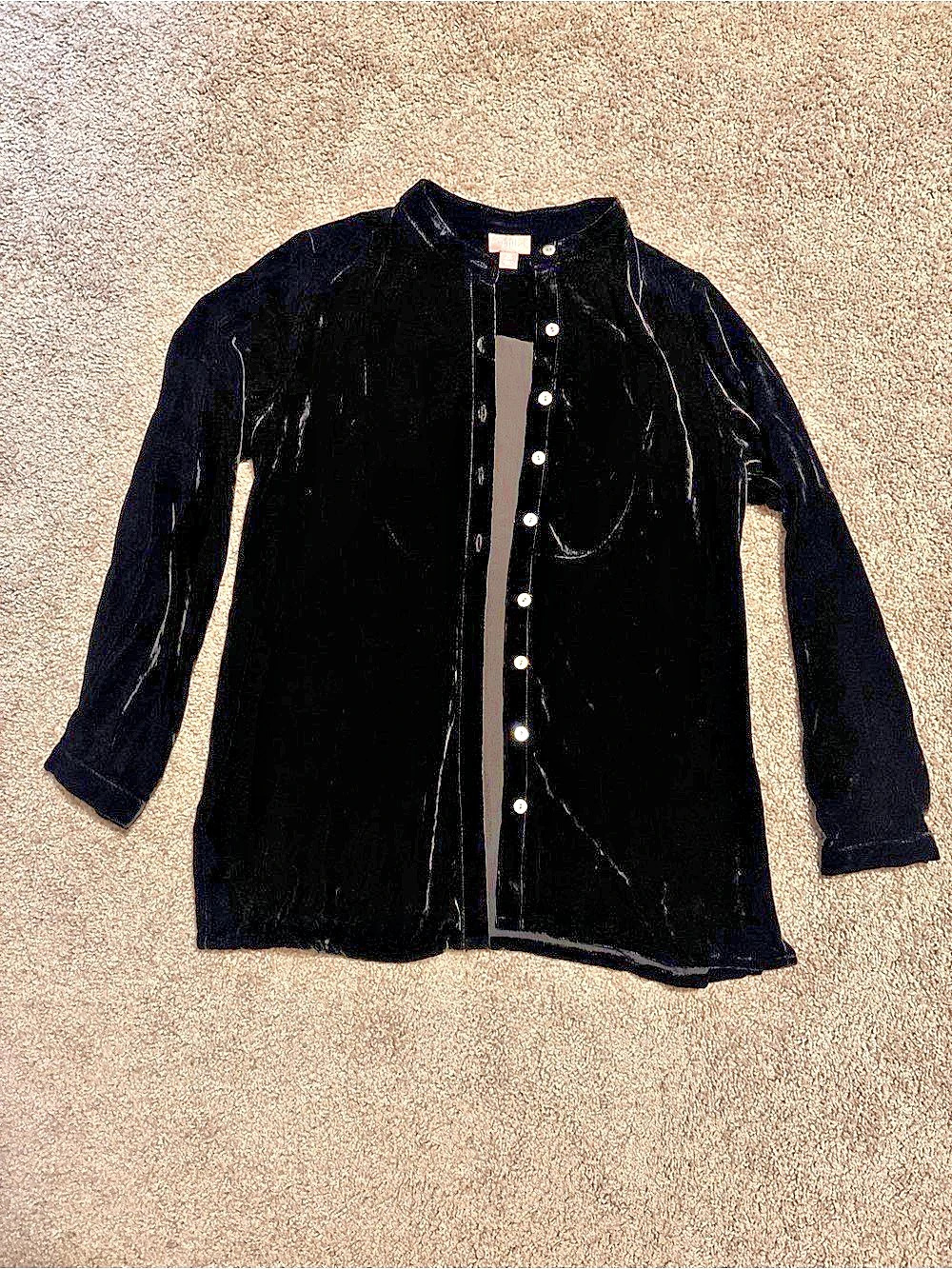 J.Jill Black Velvet Button Front Top Size XS